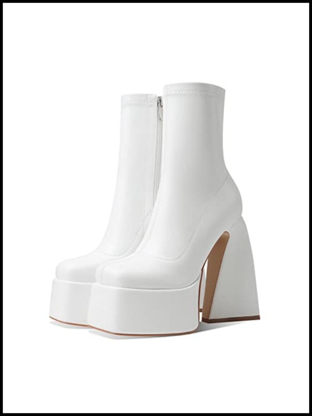 Platform Mid Calf Boots Square Toe Chunky High Heel Side Zipper Booties
